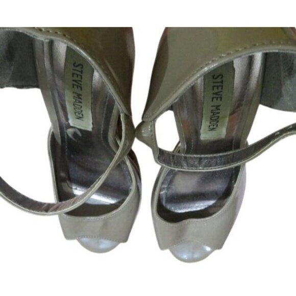 STEVE MADDEN Boho Patent Platform Ankle Strap Wedge Heels Peep Toe Sandals - Picture 7 of 16